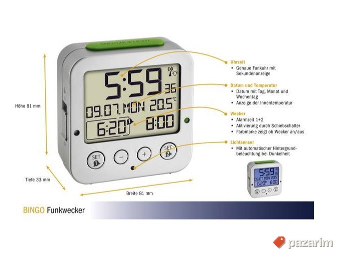 Sat Radio+Datum+Alarm TFA Srebrni 2