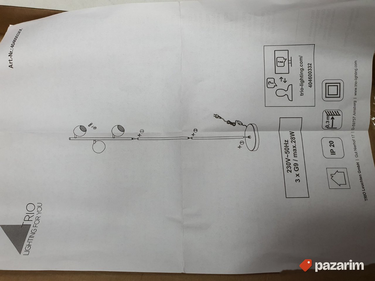 Podna Lampa Mat-Crna IP20 155x23cm - Trio 7