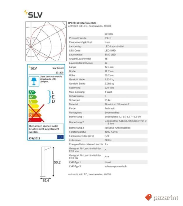 LED Lampa Dvorisna Aluminijum V50cm 4000K SLV Iperi 8