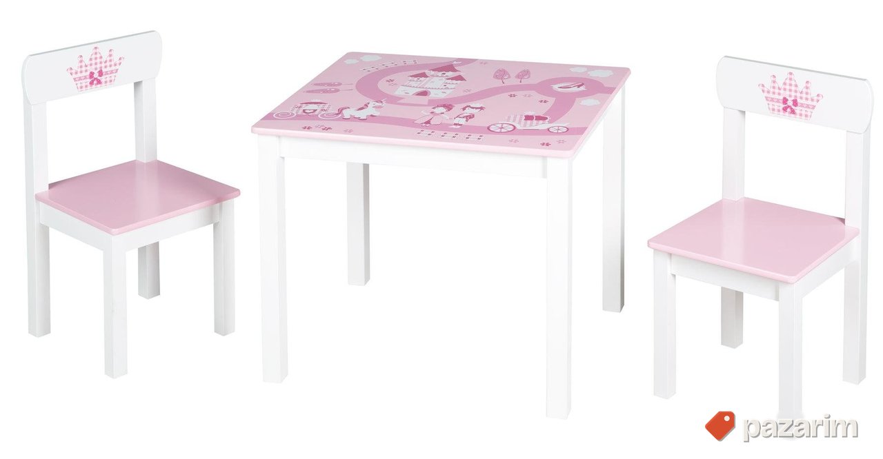 Deciji Sto i Dve Stolice (Roze-Belo)- Roba 1