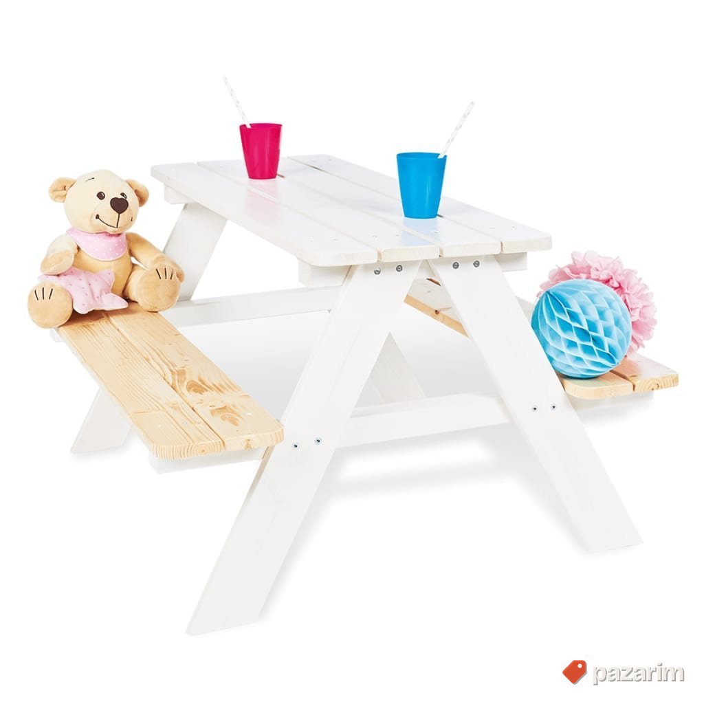 2u1 Deciji sto sa Klupom 90x79x50cm - Pinolino Beli 1